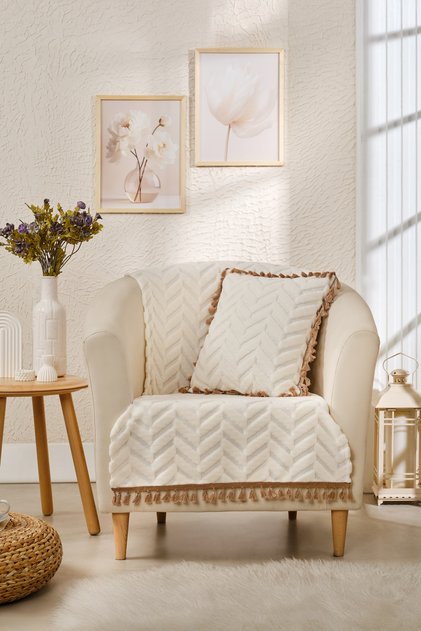 Single Tufted Bohemian Sofa Cover - Chenille Textured Non-Slip Sofa Wrap - Modern Chevron Patterned Cover