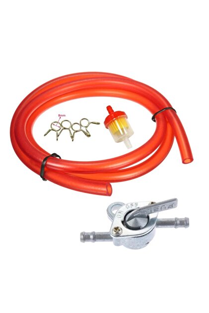 red-1 1M Fuel Hose Pipe Inline Oil Pipe CNC Gas Fuel Filter Tank Switch Petcock Clips Clamp Set For