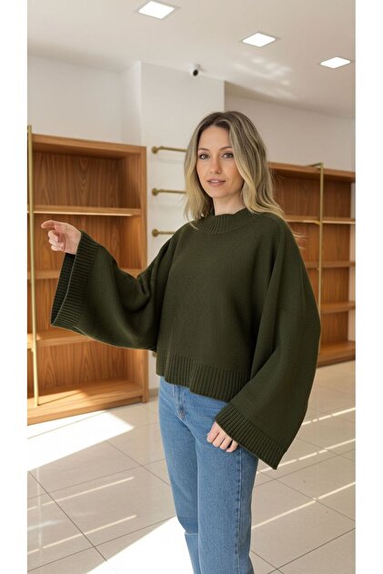 Women's Khaki Bat Sleeve Sweater