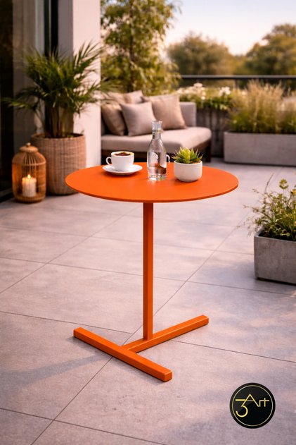 Modern Yan Sehpa – Yuvarlak Tablalı Minimal Tasarım, Metal Sehpa