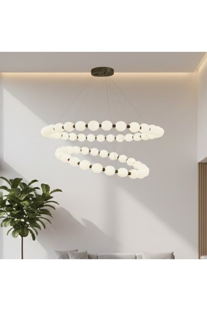 2'li (60-80 cm), İnci Toplu, Sarkıt Avize, Dekoratif avize, toplu, inci detaylı