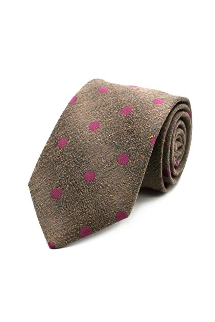 Stone Color Beige Fuchsia Pink Dotted Melted Wool Tie 33247 Beige