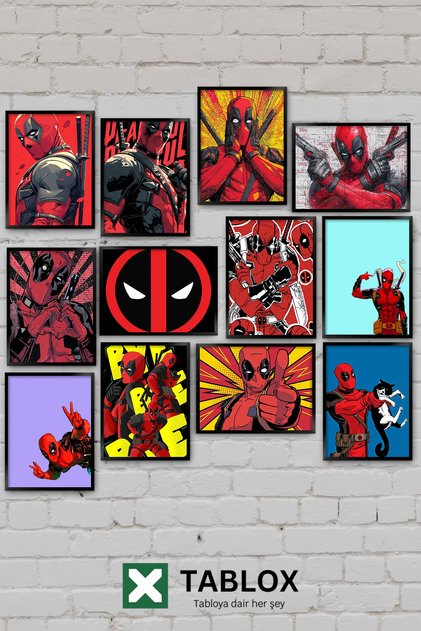 12 Parça Deadpool Marvel Anti Kahraman Mizah Aksiyon Sinema Film Dekoratif MDF Tablo Seti Duvar