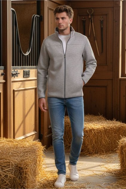 Men's Gray Zippered Pocket Scuba Fabric Sweatshirt - Stylish and Comfortable