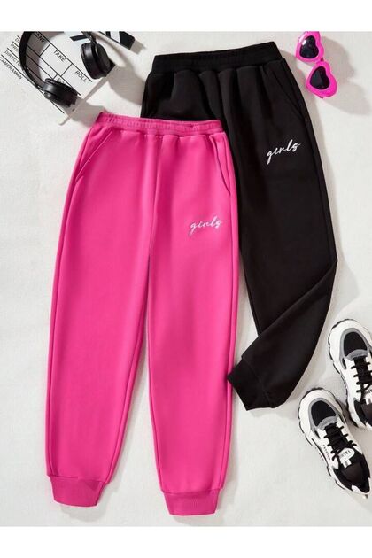 Black Pink Girly Printed Girls' Tracksuit