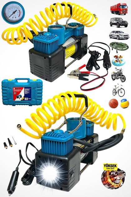 2 PİSTONLU HAVA KOMPRESÖRÜ ÇAKMAKLIK GİRİŞLİ LASTİK ŞİŞİRME 12V 150 PSI