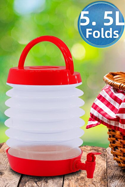 Folding Water Canister with Tap Outdoor Accordion Camping Fountain Picnic Demijohn Beverage Bottle Bucket Red