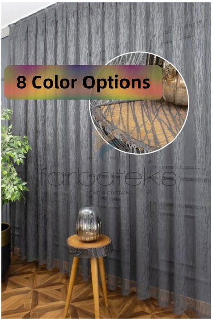 Anthracite Glass Broken 3 Layers Pleated Tulle Curtain