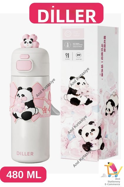Di̇ller 480 ml Double Use Thermos with Straw & Comfortable Drinking Wrist Strap