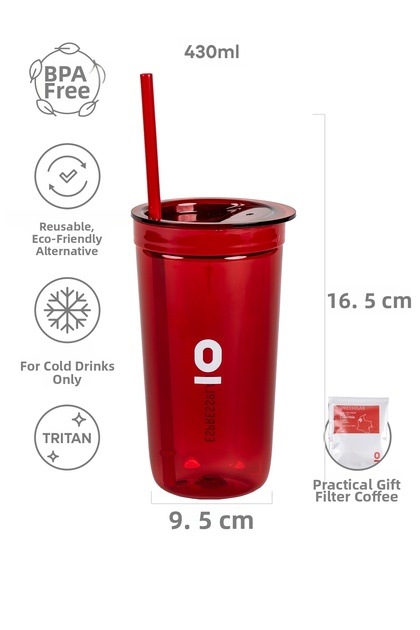 Red Glass with Straw 430 ml No:115