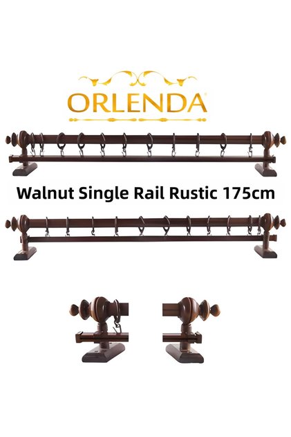 Umeraș pentru perdea rustică din lemn de nuc - țeavă rustică cu o singură șină 175 cm