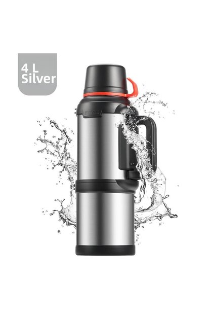 Travel Pot Steel Silver Color Thermos 4 Liters 48 Hours Hot Cold Mountaineer and Camping Thermos Family Size Large Thermos