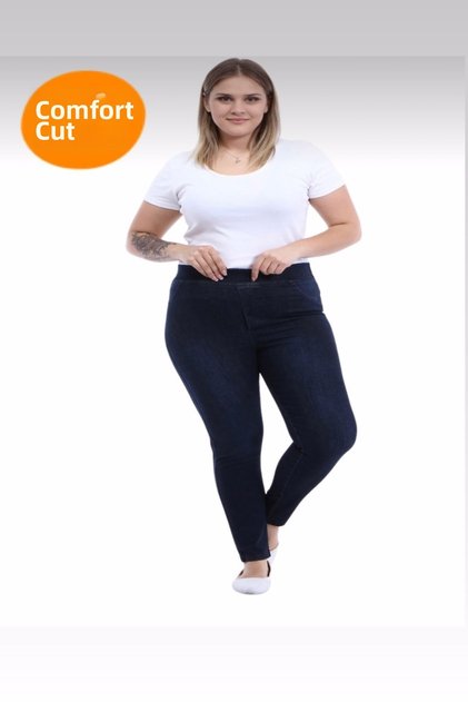 Women's Elastic Waist Jeans Leggings Pants / Recovery / Comfort Cutting / Large-Small-Size Navy