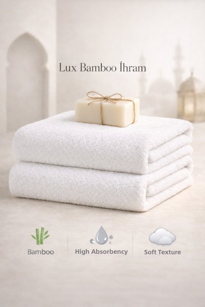%Bamboo Lux 2-Piece Ihram Umrah & Hajj Set-110X220Cm with Soap Gift