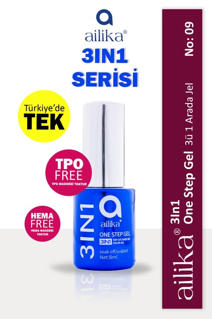 3in1 Jel Topcoat ve Basecoat Dahil Kalıcı Oje 3in1 8ml No: 09