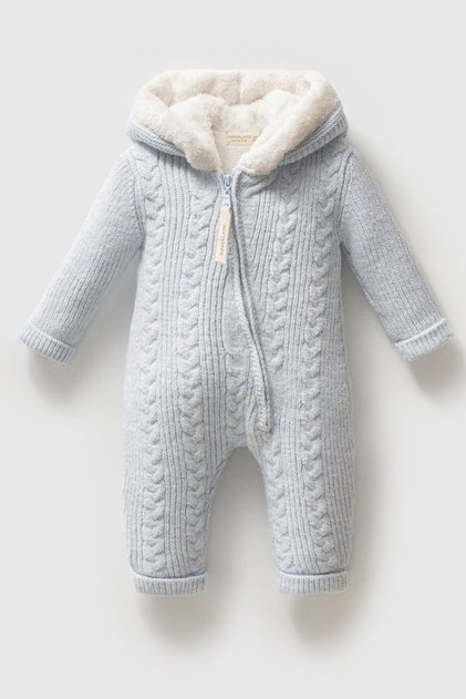 Erkek Bebek Kapüşonlu Peluş Astarlı Triko Tulum