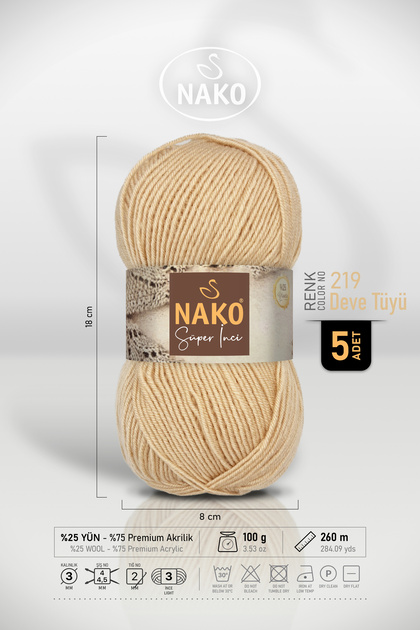 Nako Süper İnci - 219 Deve Tüyü - 5'li Paket - 100gr/260m - El
