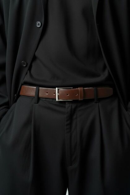 Men's 100% Genuine Leather Slim Sports Cut Bitter Coffee Belt 3.5 cm