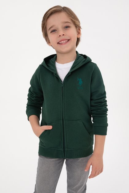 Boy's Dark Green Basic Hooded Sweatshirt 50308439-Vr079