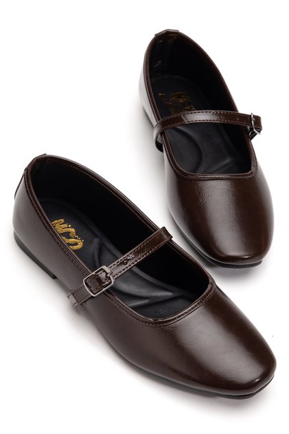 Square Toe Flat Sole Women's Ballet Flats with Buckle