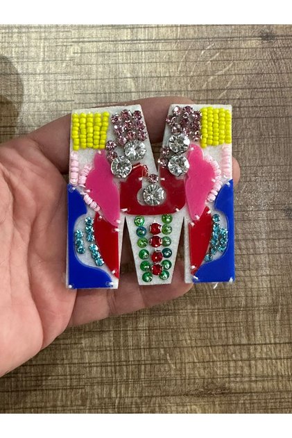 Stone Bead Embroidery Letter m Coat of Arms Sewing Accessory 7X7 cm