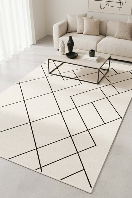 Digital Printing Washable Non-Slip Base Beige Living Room Carpet Kitchen Carpet Runner