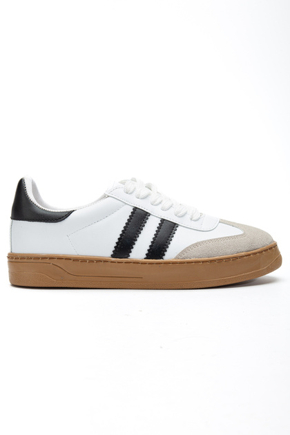 Women's White Black Thermo Sole Striped Lace-Up Sports Shoes