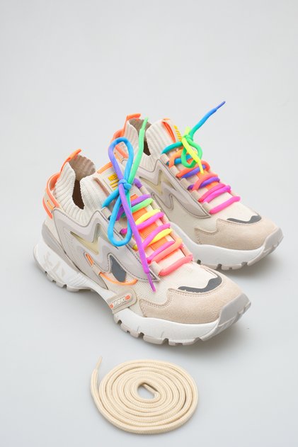 Pantofi sport de damă, textil, cu șireturi, bej