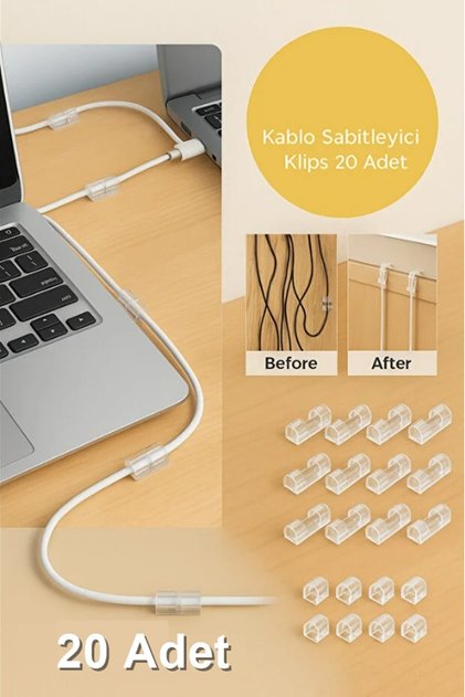 Kablo Sabitleyici Klipsler 20 Adet Kablo Düzenleyici Duvar Fayans Cam Kablo Tutucu Yapışkanlı Klips