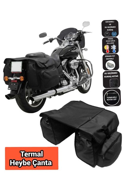 MOTOSİKLET HEYBE ÇANTASI TERMAL TERMOSLU CEPLİ SİYAH