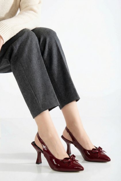 Julia Burgundy Patent Leather Women's Sports Bow Shoes Stiletto Heel U