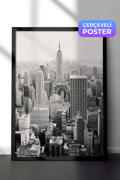 New York City Çerçeveli Tablo, Siyah Çerçeve ve Poster, Dikey Duvar Tablosu Comfort Serisi NO:108304
