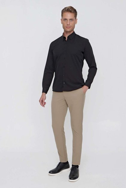 Slim Fit, No Pockets, Side Pockets, Stretchy Wool, Beige Chino Trousers P 1102
