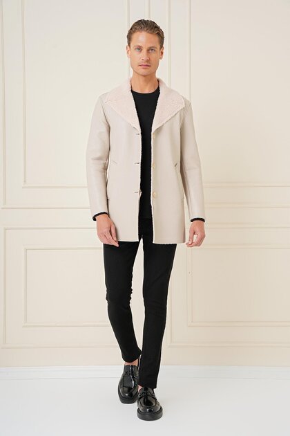 Men's Slim Fit Stone / Off-White Coat Ka 090
