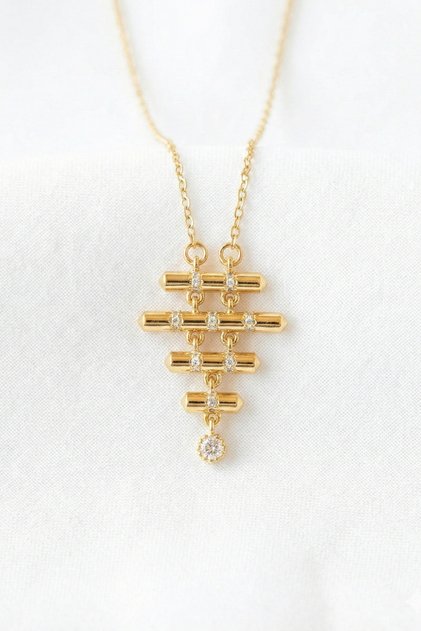 Pyramid Model Stainless Steel Gold Color Women's Necklace