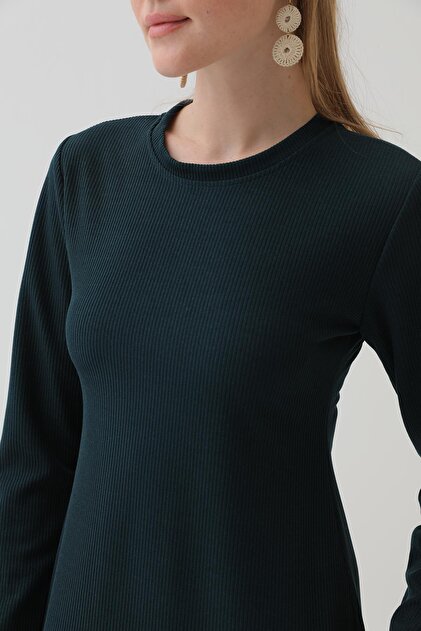 Puane Women's Basic Long Sleeve Knitwear Maxi Dress-12591Elb - Castleton  Green- Trendyol