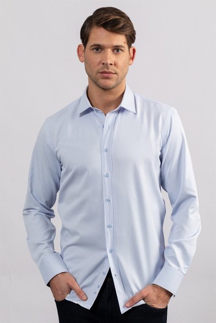 Men's Modern Slim Fit Cotton Plain Blue Shirt