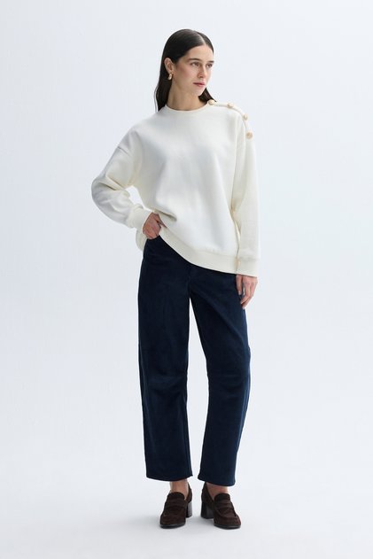Women's Navy Blue Relax Fit Velvet Textured Trousers