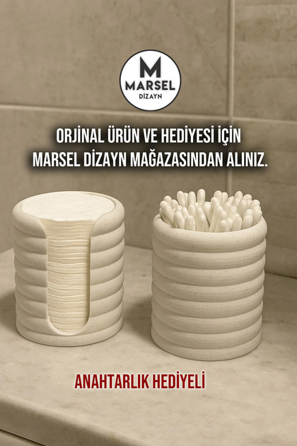 Banyo Düzenleyici-Makyaj Pedi-Kulak Çubuğu Düzenleyici-AÇIK MERMER BEYAZI-8,5 CM