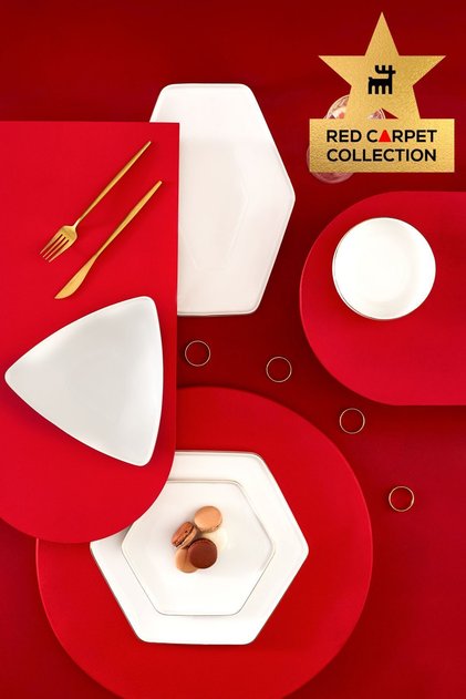 BOHEMIAボヘミア　長角皿　33×18㎝ Karaca Red Carpet Collection Stream Bone Geo 59 Parça 12 Kişilik