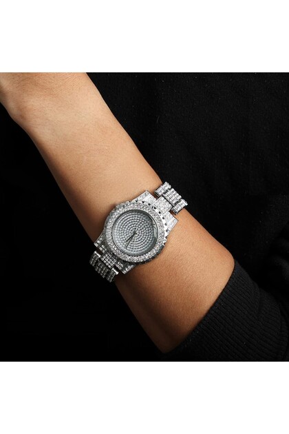 Ceas de dama Bling cu pietricele + cutie cadou, bratara metalica