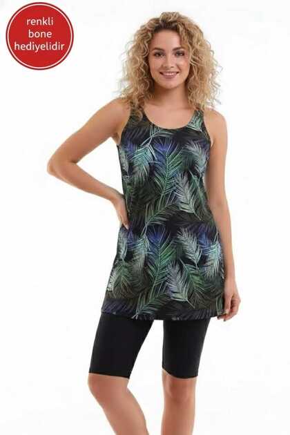 Costum de baie pentru femei, cu rochie și colanți, din două piese, cu pernuță pentru piept cusută în interior, disponibilă.