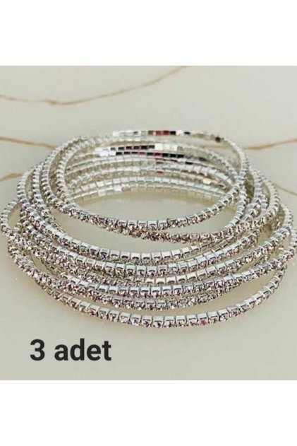 Silver Color Watercourse Shiny Thin Bracelet with Zircon Stones on Elastic Band