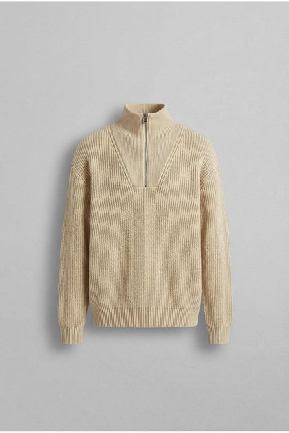 Men's Half Zipper Knitted Sweater Beige