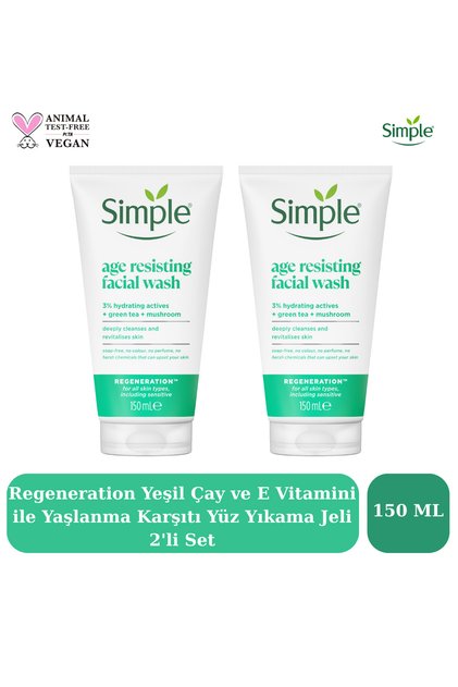Regeneration Yeşil Çay ve E Vitamini ile Yaşlanma Karşıtı Yüz Yıkama Jeli 150 ML 2'li Set
