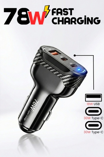 Enshall 78W Hızlı şarj Destekli 2x Type-C 1x USB Girişli Araç