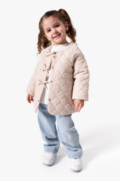 3-Piece Girl's Set with Bow Detail Quilted Coat 9088