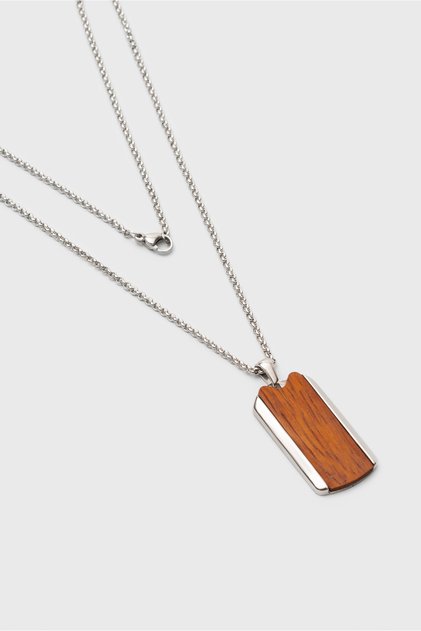 60 cm Steel Men's Necklace with Sandalwood Detail