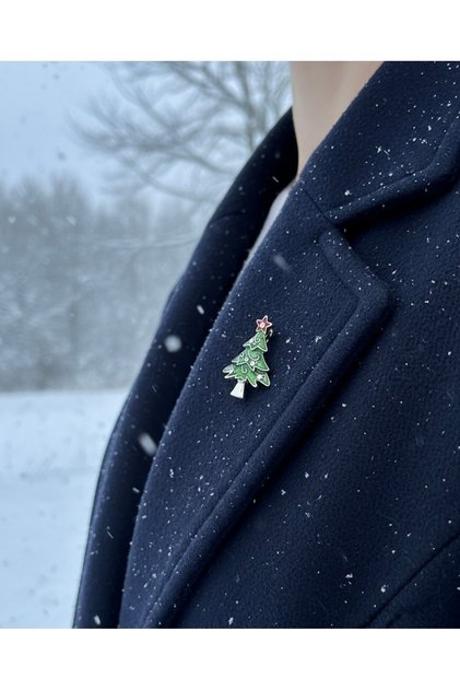 Yılbaşı Ağacı Zirkon Taşlı Broş