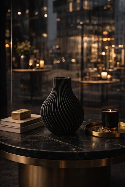 LUREN CONCEPT Modern Siyah Dekoratif Vazo – Dalga Formlu Minimal